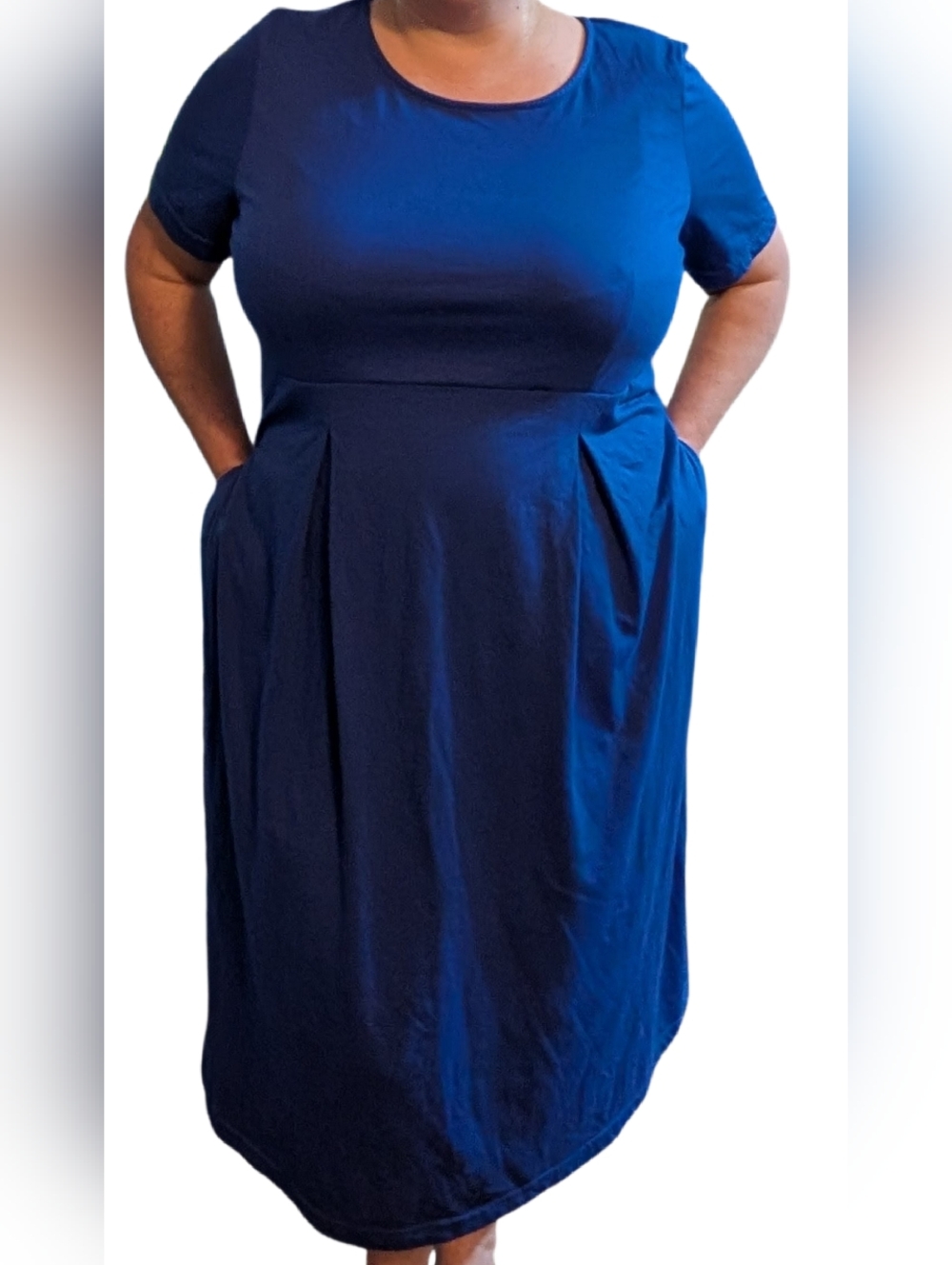 Classic True Blue Short-Sleeve Midi Dress with Pockets Plus Size 18 Empire